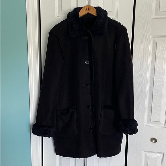 Vintage Liz Claiborne reversible black shearling coat XL - Picture 1 of 7